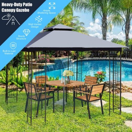 Costway 10' x 10' Patio Canopy Gazebo Outdoor 2-Tier Steel Tent Heavy-Duty L-Shaped