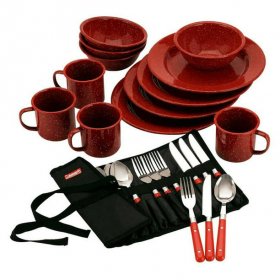 Coleman 24-Piece Enamelware Dish Set & Flatware