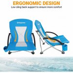 KingCamp Backpack Beach Chairs Folding Mesh Reclining Back Beach Chairs 2 Piece Set for Adults Blue