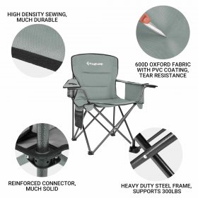 KingCamp Padded Chair with Cupholder, Cooler, and Pocket, Grey (2 Pack)