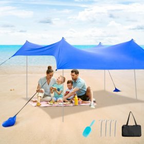 10 x 10 Feet Large Beach Sunshade Beach Tent Canopy with Sandbags-Blue