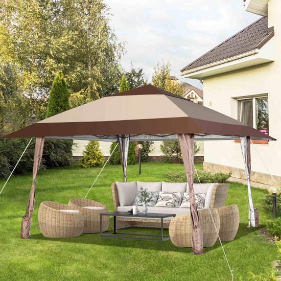 Costway 13\'x13\' Patio Pop-Up Gazebo Canopy Tent Portable Instant Sun Shelter Coffee