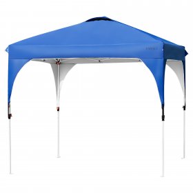 Costway 10x10 FT Outdoor Pop Up Tent Canopy Height Adjustable Sun Shelter W/ Roller Bag Blue