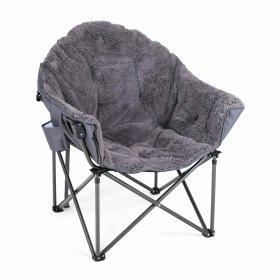 Alpha Camp Oversized Foldable Camping Chair Padded Plush Moon Saucer Chair with Cup Holder, Supports 350 LBS