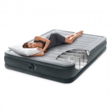 Intex Comfort Deluxe Dura-Beam Plush Air Mattress Bed w/Built-In Pump, Full