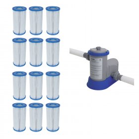 Bestway Pool Filter Pump Cartridge Type-III (12 Pack) + Pool Filter Pump System