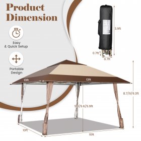 Costway 13'x13' Patio Pop-Up Gazebo Canopy Tent Portable Instant Sun Shelter Coffee