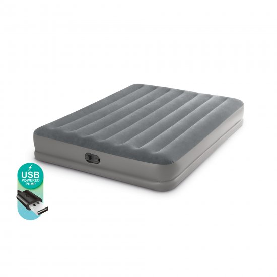 Intex 12\" Dura-Beam Prestige Air Mattress Bed with Internal Fastfill USB Powered Pump Queen