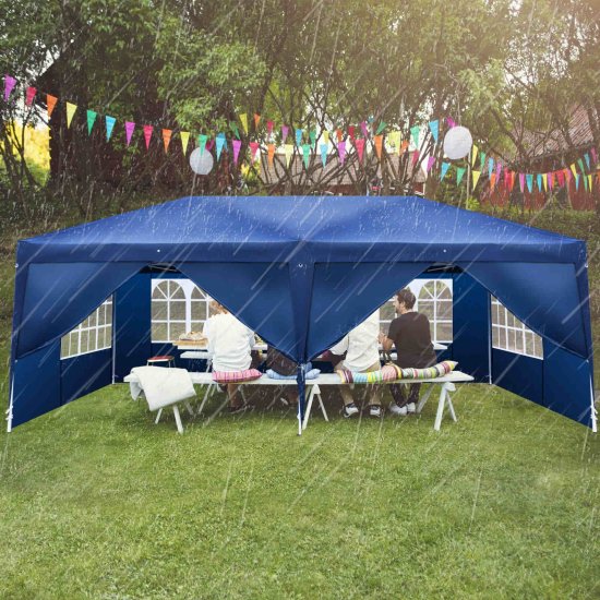 Ktaxon 10\'x20\' Pop Up Wedding Party Tent Blue Folding Canopy W/6 Carry Bag