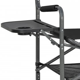 KingCamp Padded Outdoor Folding Director Chair with Table & Pockets, Black
