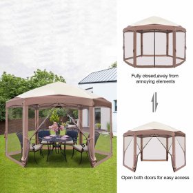 Ktaxon 10'x12' Gazebo Screen Tent 6 Sided Canopy with Mesh Windows Portable Carry Bag