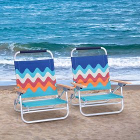 Alpha Camp Set of 2 Aluminum Portable Folding Beach Chairs with 3 Adjustable Positions&Cooler Ice Bag, Multi Color