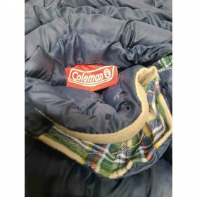 Vintage Coleman Navy Blue Sleeping Bag Camping Flannel In/Cotton Linen Out