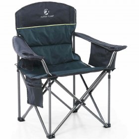 Alpha Camp Oversized Camping Chair Portable Padded Quad Chair Heavy Duty Lawn Chair Steel Frame Arm Chair with Cooler 450LBS Weight Capacity Suitable for Outdoor Camping, Green,Adult