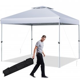 Costway 2-Tier 10' x 10' Pop-up Canopy Tent Instant Gazebo Adjustable Carry Bag with Wheel White